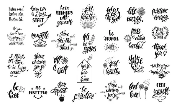 Conjunto de citas inspiradoras positivas con elementos de boceto. Caligrafía moderna frases dibujadas a mano . — Archivo Imágenes Vectoriales