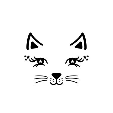 Sevimli küçük kedicik kız yüz el çekilmiş.