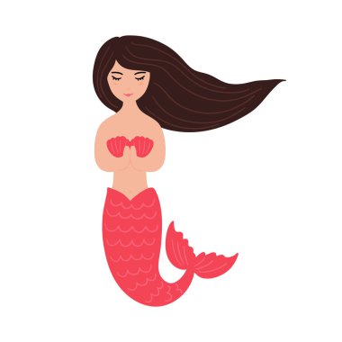 Elle çizilmiş şirin küçük deniz kızı kız.