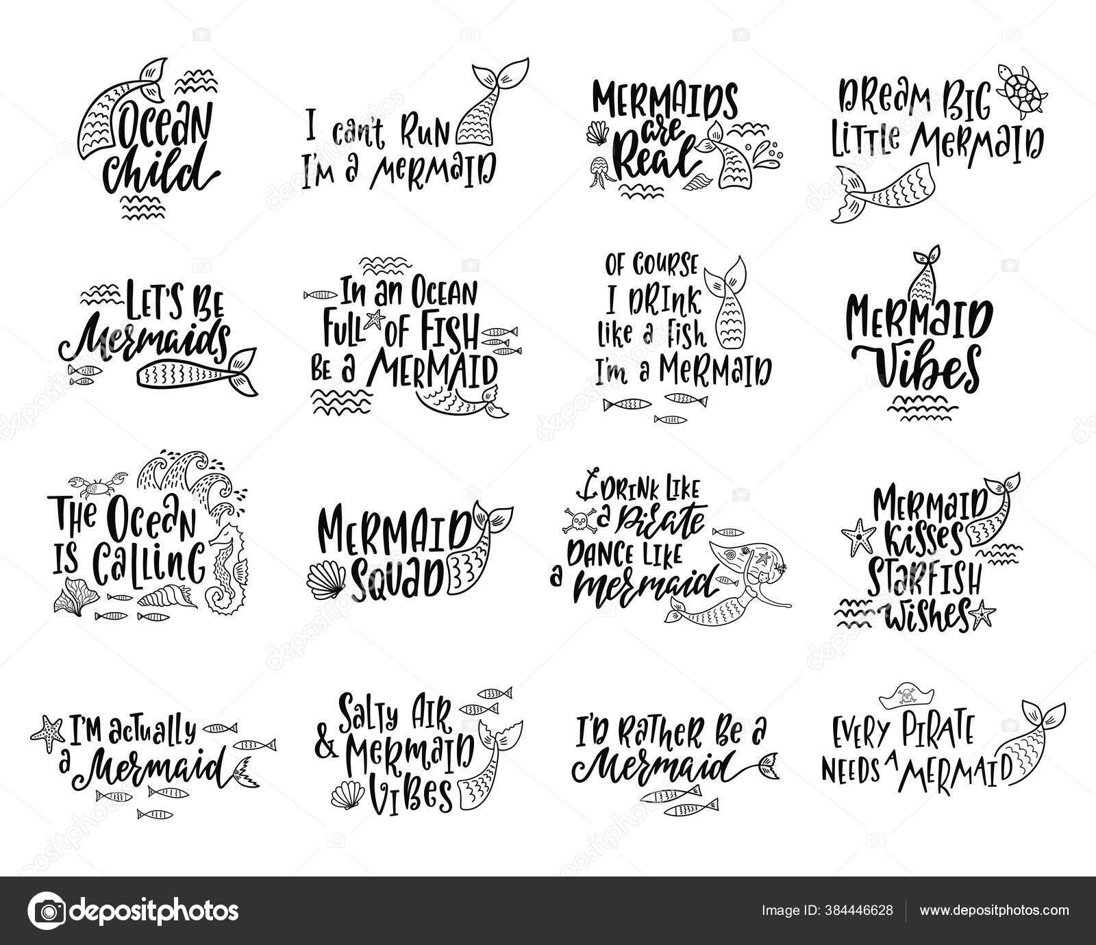 Bunke Havfruekort Håndskrevne Inspirerende Sitater Sommeren Typografidesign  Med Hånd Tegnet stockvektor © maroshka #384446628, image size:1600x1380