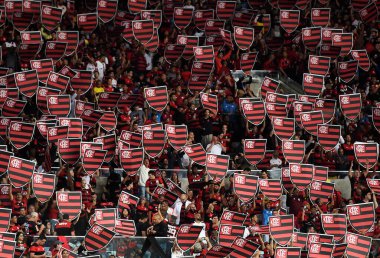 Rio de Janeiro, Brezilya, 31 Temmuz 2019. Flamengo futbol taraftarları Maracan Stadyumu 'ndaki Flamengo x Emelec maçı sırasında.