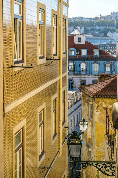 Narrow Streets Castle District Facades Houses Decorated Tiles Lisbon Portugal — Stock Photo, Image