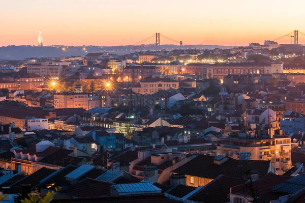 Sunset Orange Tones Graa Viewpoint Lisbon Capital Portugal — Stock Photo, Image