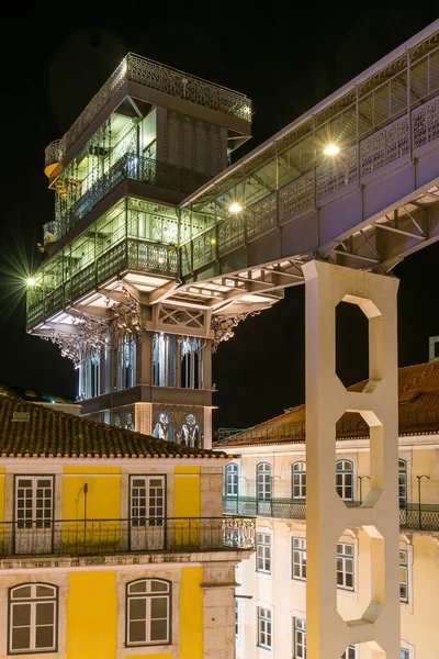 Night View Santa Justa Lift Historic District Downtown Lisbon Portugal — Stock Photo, Image