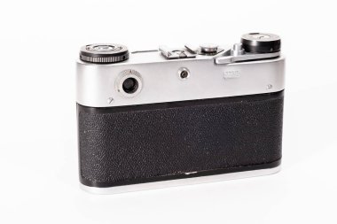 Eski Rus Sovyet 35 mm film mesafe bulucu kamerasının keskin gerçekçi resmi.