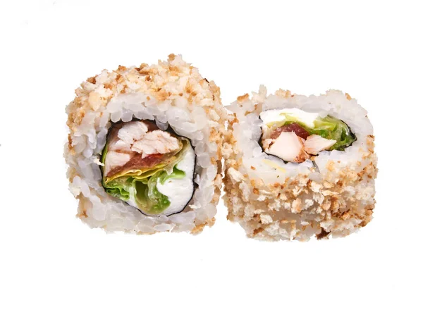 Pair Sushi Rolls Shrimp Isolated White — Stock Photo, Image