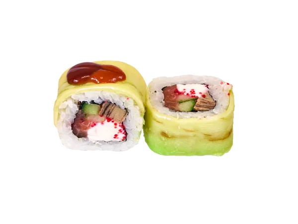 Paar Sushi Rollen Geïsoleerd Wit — Stockfoto