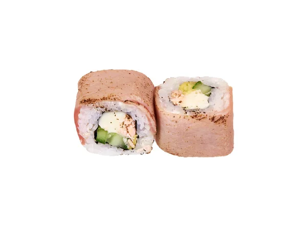 Par Rollos Sushi Aislados Blanco — Foto de Stock