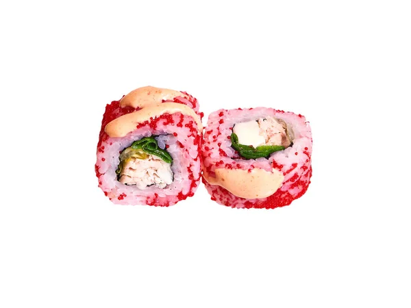 Par Rolos Sushi Isolados Branco — Fotografia de Stock