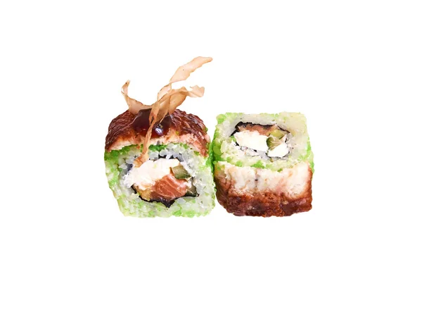 Par Rolos Sushi Isolados Branco — Fotografia de Stock