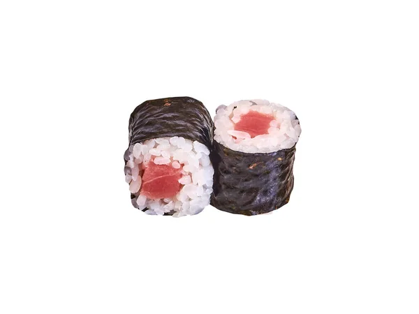 Par Rollos Sushi Aislados Blanco — Foto de Stock