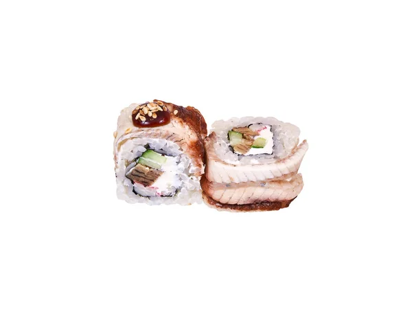 Paar Sushi Rollen Geïsoleerd Wit — Stockfoto