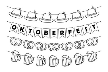 Oktoberfest boyama kitabı, siyah beyaz bayram afişi, Alman bira festivali temsili