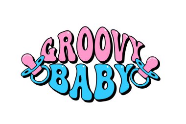 Emzik, cinsiyet partisi, pembe ve mavi vektör illüstrasyonlu harika bebek harfi