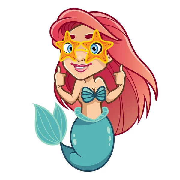 Mermaid Funny Vector Sticker Emoji — Stock Vector