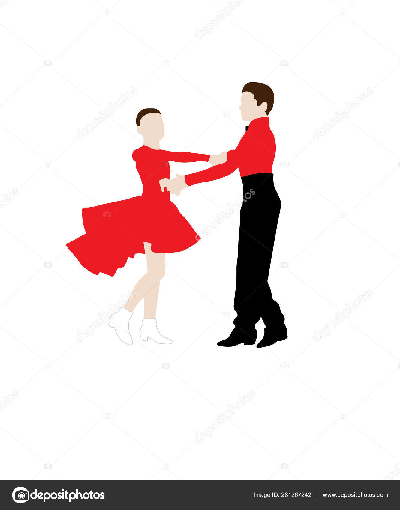 Childrens Couple Dancing A Waltz Colored Silhouette Stock