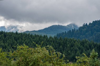 Bulutlara yükselen bir çift dağ şeklinde nem, dağ