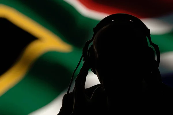 Agente Secreto Que Escucha Espía Explorador Bandera Sudáfrica Contraluz — Foto de Stock