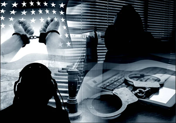 Überwachung von Bürgern, Sonderdienste und Sonderagenten belauschen geheime Gespräche, Fotocollage in Konturbeleuchtung. — Stockbild Überwachung Von Bürgern Sonderdienste Und Sonderagenten Belauschen Geheime Gespräche Fotocollage — Stockfoto