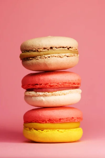 Bright Food Photography Macroons Pink Background — Stock Photo, Image
