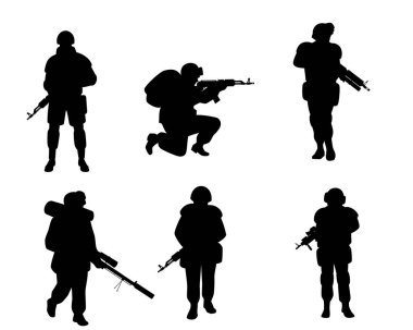 Askerlerin Altı siluetleri vektör çizim