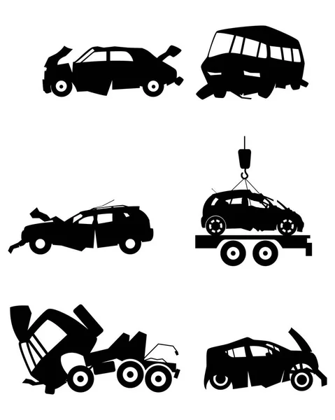 Ilustración Vectorial Siluetas Automóviles Después Accidente — Vector de stock