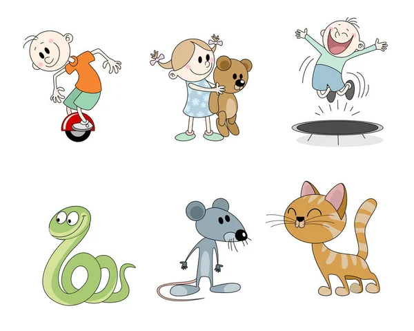 Vector Illustration Set Six Children Characters — Stock Vector