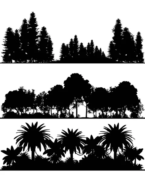 Vektorillustration Tre Olika Silhuetter Skogen — Stock vektor