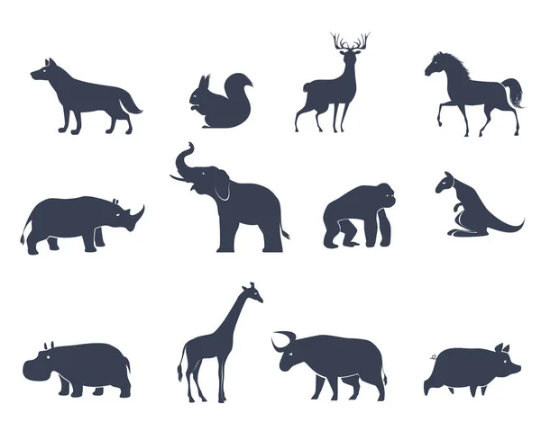 Vektorové Ilustrace Sadu Siluety Zvířat Ikony — Stockový vektor