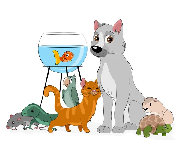 Ilustración Vectorial Grupo Mascotas — Vector de stock