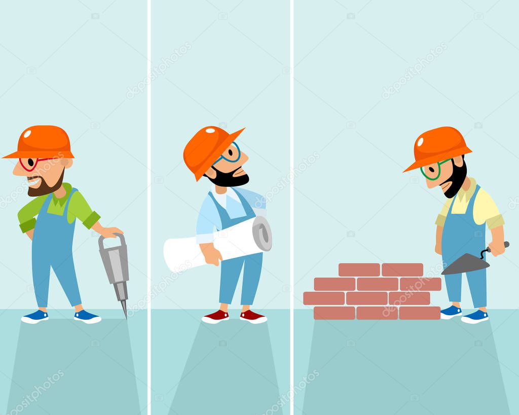 Vector illustration of a set of hipsters builders