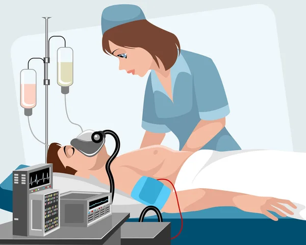 Illustration Vectorielle Une Infirmière Patient Gravement Malade Graphismes Vectoriels