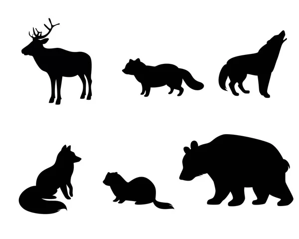 Vector Illustration Silhouettes Animals Tundra — Stock Vector