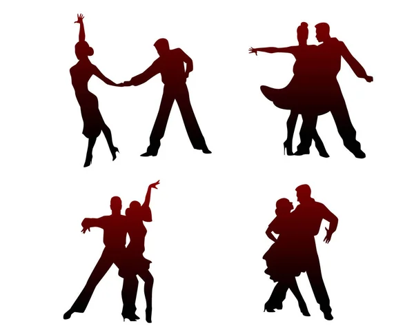 Векторная Иллюстрация Силуэтов Четырёх Танцующих Пар — стоковый вектор