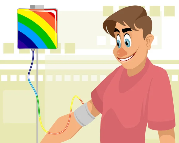 Vector Εικονογράφηση Ενός Άντρα Και Χρωματιστά Μετάγγιση Αίματος — Διανυσματικό Αρχείο