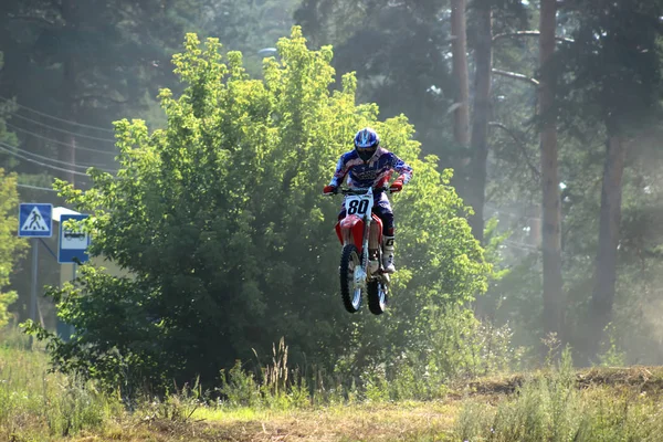 Motociclista Competición Ciudad Bor Rusia Agosto 2014 —  Fotos de Stock