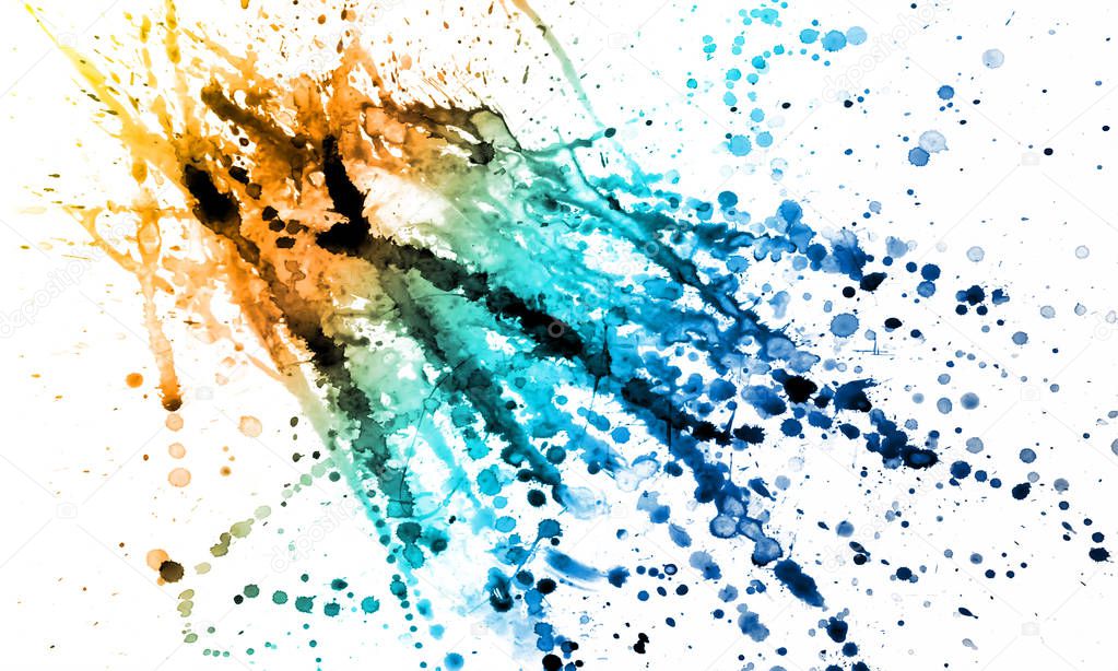 Abstract multicolored watercolor paint splash background. Multicolored watercolor splash isolated on white