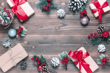 Mutlu noeller ve mutlu yıllar arka plan. Üstte görüntü.