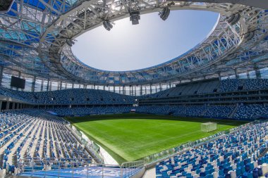 Rusya, Nizhny Novgorod - 16 Nisan 2018: Görünüm, Nizhny Novgorod Rusya 2018 FIFA Dünya Kupası için bina Stadyumu,.