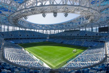 Rusya, Nizhny Novgorod - 16 Nisan 2018: Görünüm, Nizhny Novgorod Rusya 2018 FIFA Dünya Kupası için bina Stadyumu,
