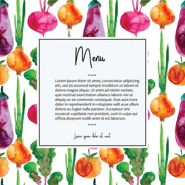 白の背景のテキストのためのスペースに水彩で描かれた 野菜メニュー カード デザイン — ストック写真