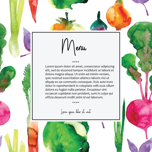 Menu Card Design Vegetables Painted Watercolor White Background Space Text — Stock Photo, Image