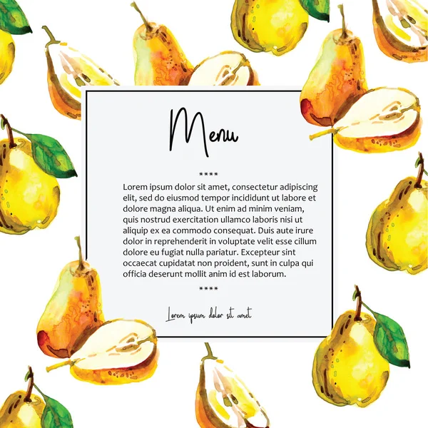 Menu Card Desain Dengan Buah Buahan Dicat Dalam Cat Air — Stok Foto