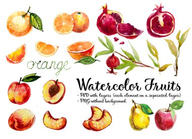 suluboya meyve ile çizilmiş seti el