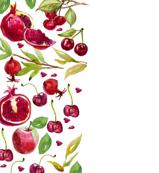Cherry Granaatappel Geschilderd Aquarel Met Hand Getekend Aquarel Illustratie Van — Stockfoto