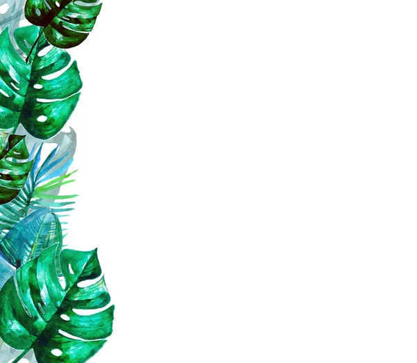 Ręcznie Malowane Zielone Liście Tropikalne Akwarela Tropikalne Karta Ślubna Sprzedaż — Zdjęcie stockowe