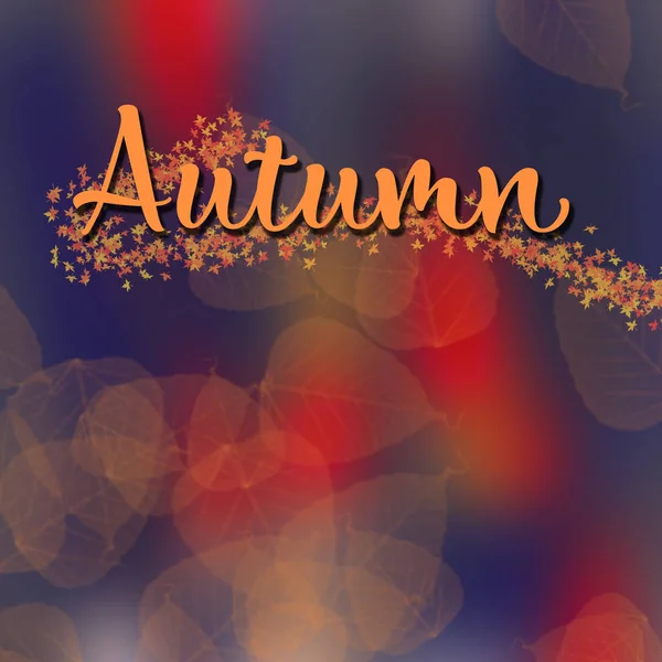 正方形の赤と青の背景 秋の葉と広告モックアップテンプレート 日付を保存 結婚式のカード 販売モックアップ 秋のハロウィーン — ストック写真