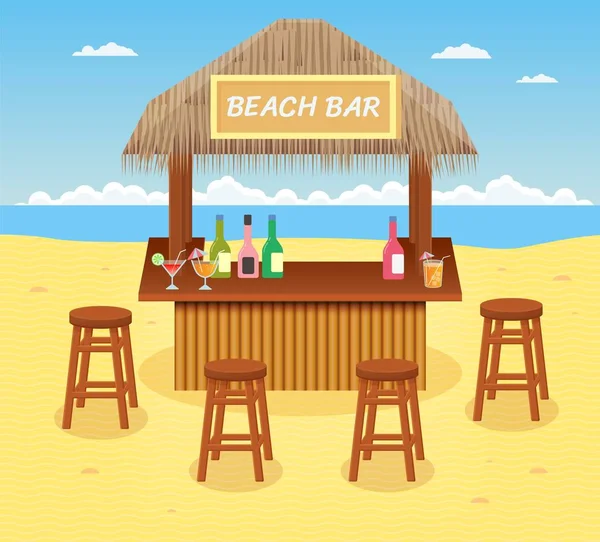 Bar Playa Con Cócteles Bebidas Concepto Vacaciones Verano Estilo Dibujos — Vector de stock