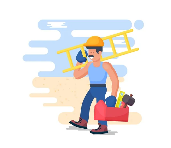 Alegre Constructor Trabajador Concepto Diseño Sobre Tema Construcción Reparación Ilustración — Vector de stock