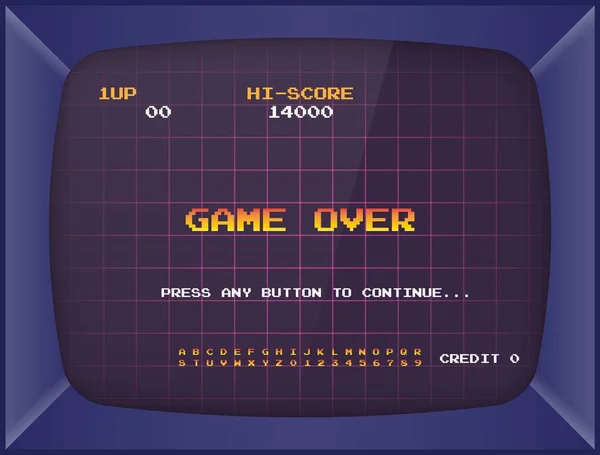 Retro Atari oyun makinesi. Ekran arka planı ve yazı tipi. Vektör çizim.